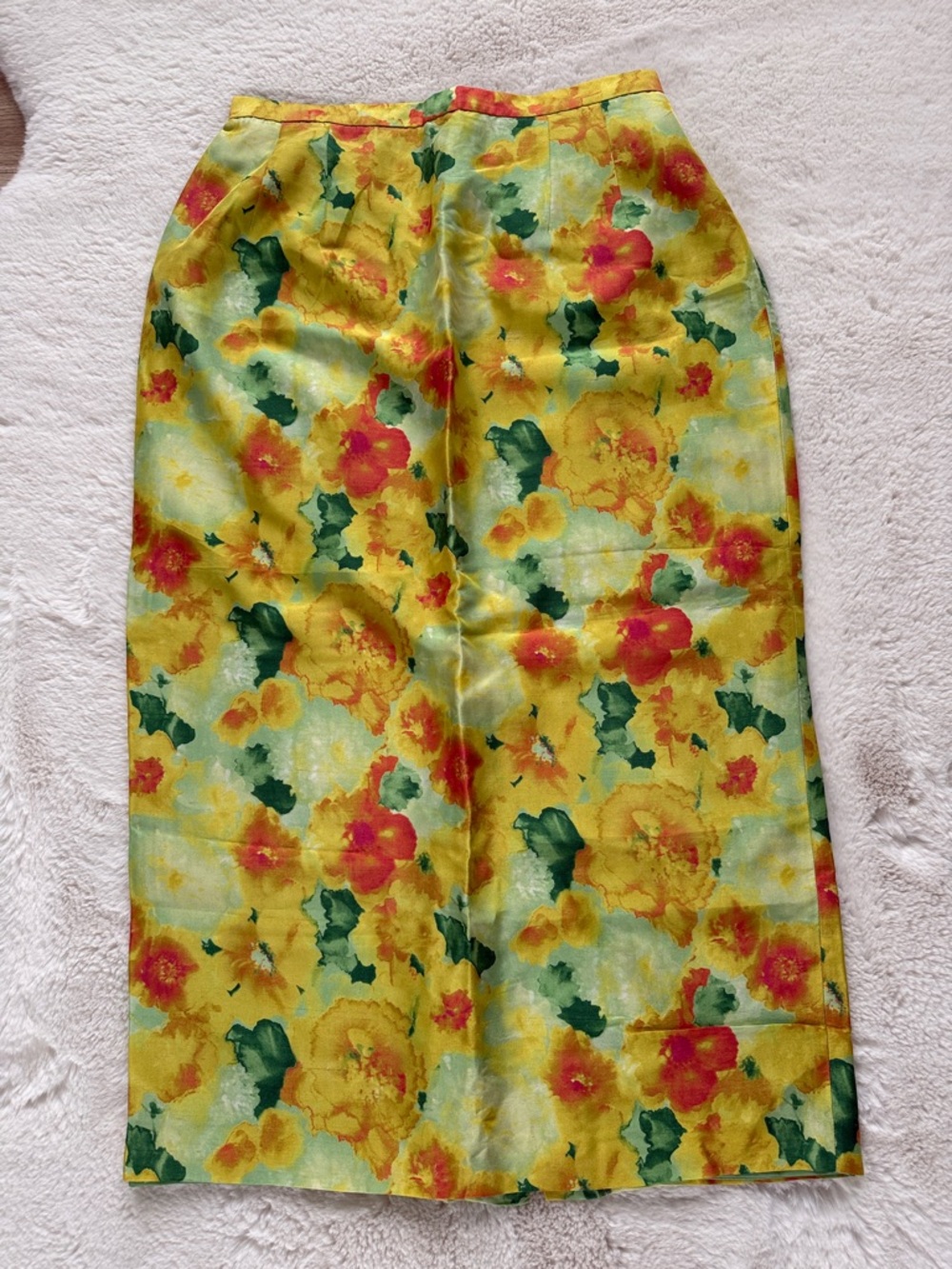NOS Vintage 80s 90s Vibrant Psychedelic Watercolor Floral Art 100% Silk Skirt